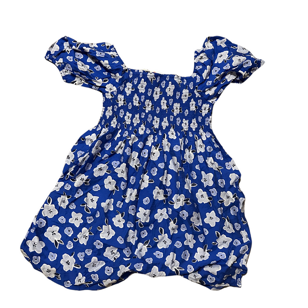 Girls Floral Blue Smocked Dress