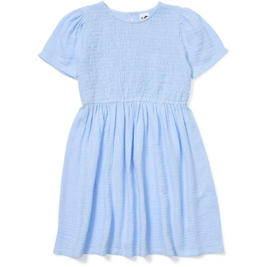Girls Smocked Cotton Dress - Sky Blue