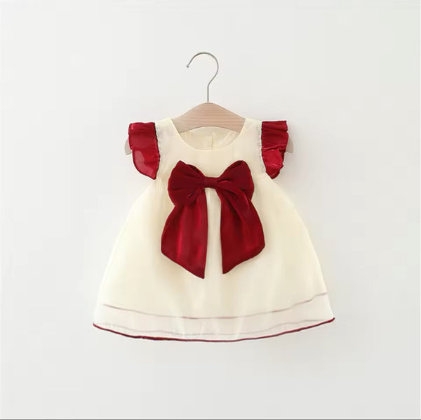 Infant Baby Girl Christmas Bow Dress - Cream