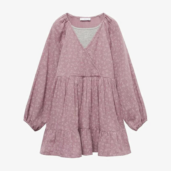 Short Sleeve Printed Cotton Kids Dress - Purple Floral