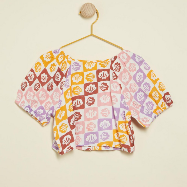 Kids Shells Print Puff Sleeve Crop Top