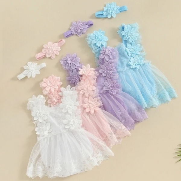 Baby Girl Party Romper Floral Lace Detail Dress