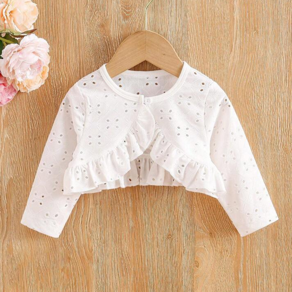 Baby Crop Coat - Embroidered Lace Detail in White
