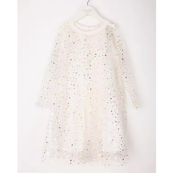 Long Sleeve Starry White Party Dress