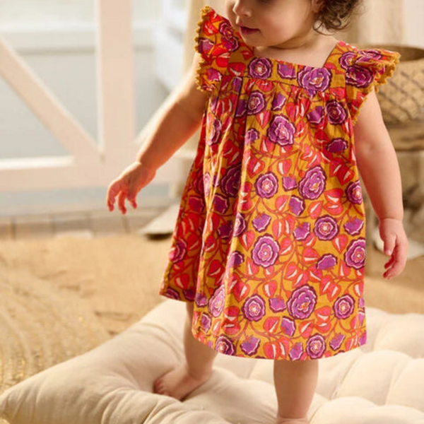 Baby Girl Cotton Orange & Yellow Floral Sun Dress