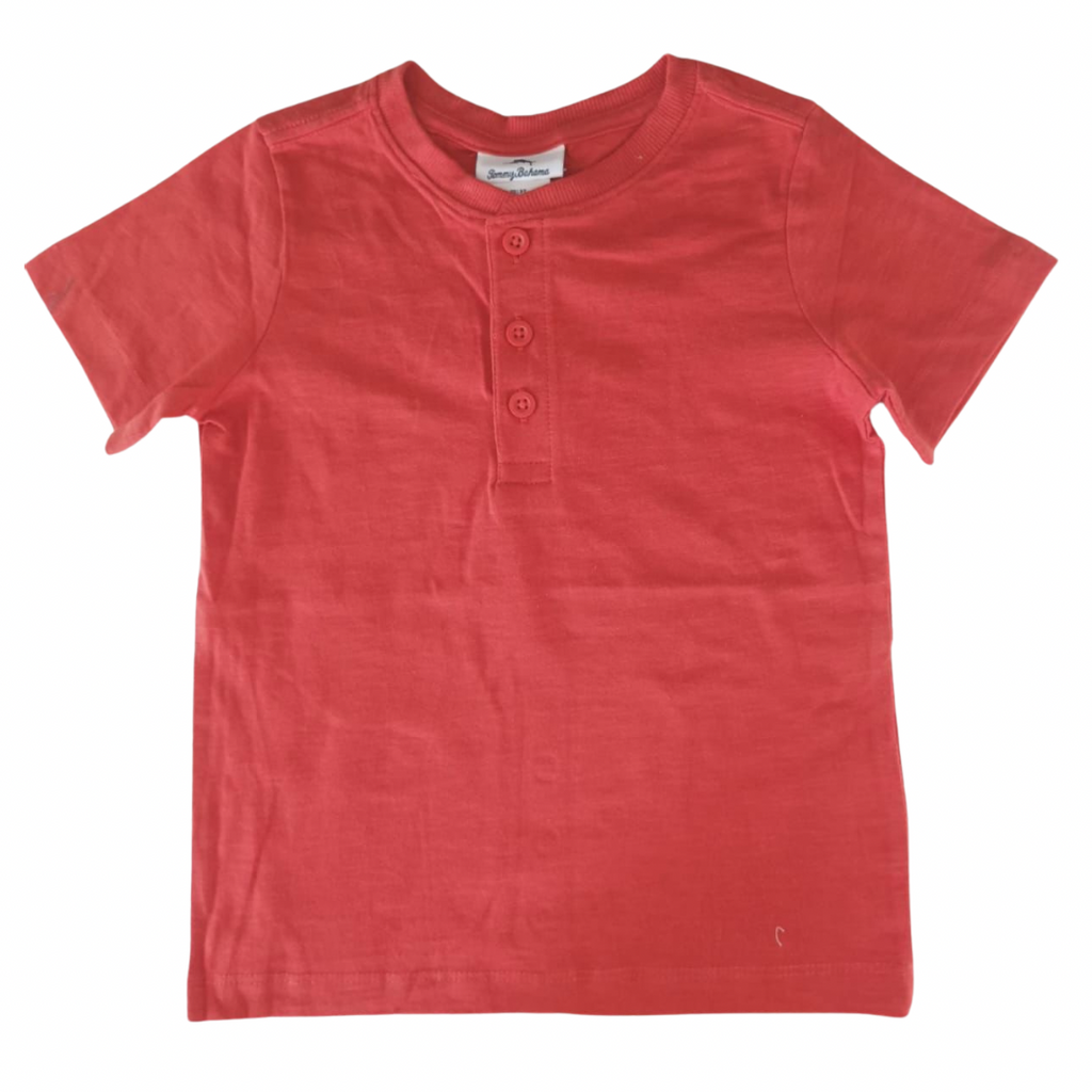 Boys Cotton T-Shirt - Red Button Front
