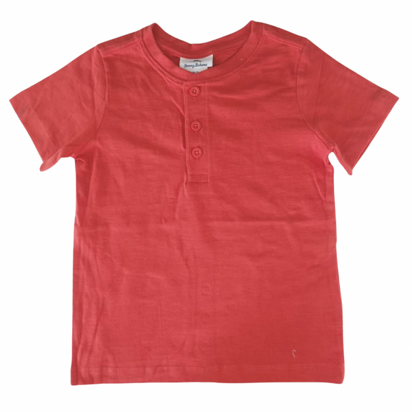Boys Cotton T-Shirt - Red Button Front