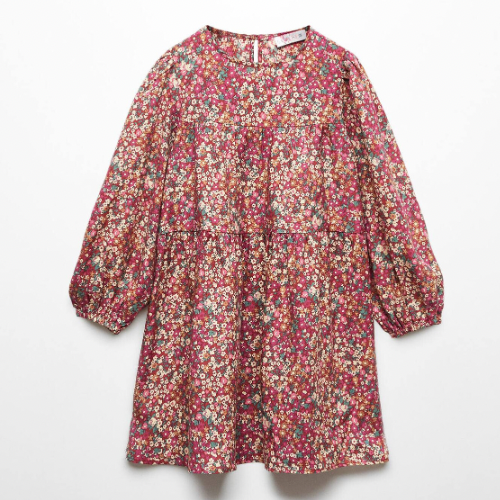 Long Sleeve Printed Kids Dress - Floral Print