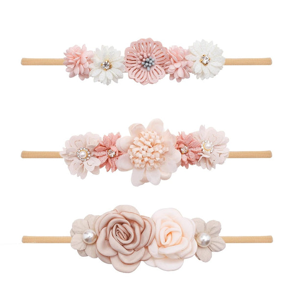 Infant Baby pink theme floral festive hair bands in a 3 pack set