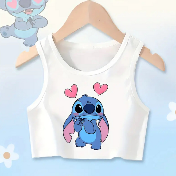 Girls Disney Stitch Crop Top in White