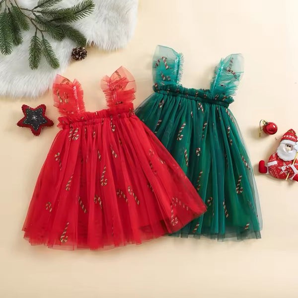 Girl Christmas Candy Cane Dress - Red & Green Options