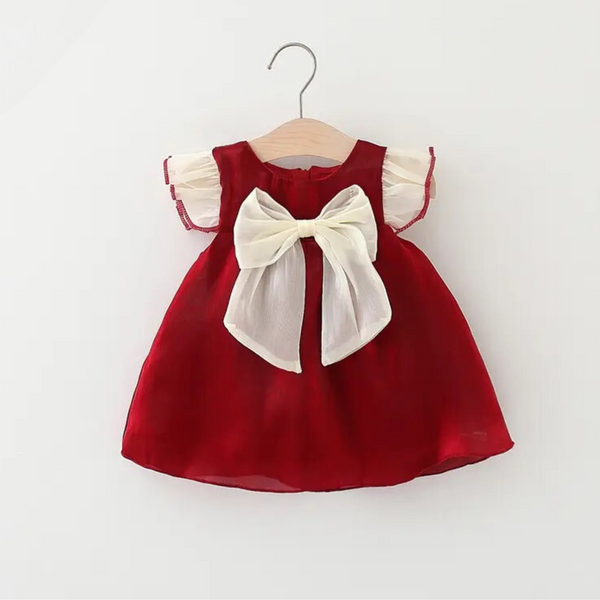 Infant Baby Girl Christmas Bow Dress - Red