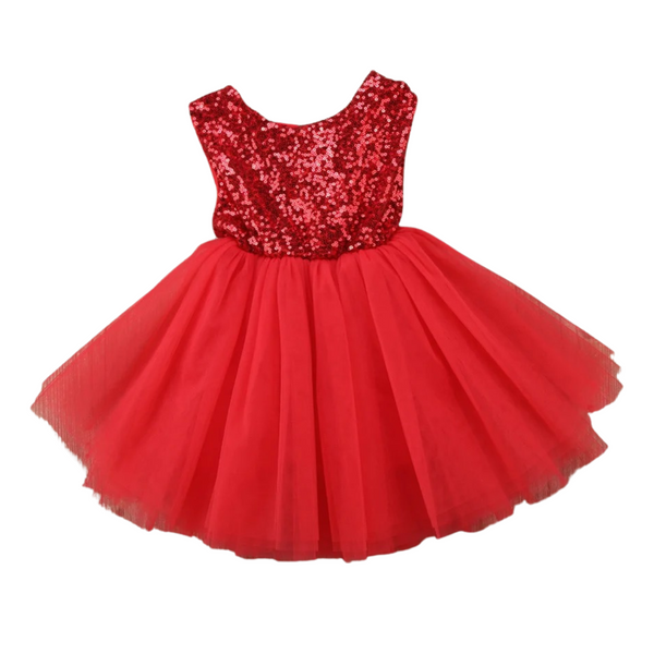 Festive Tulle & Sequin Dress - Red