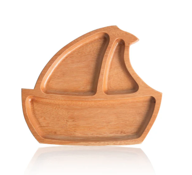 Sail boat shaped plate made out of Eco friendly material in a range of 2 different designs.