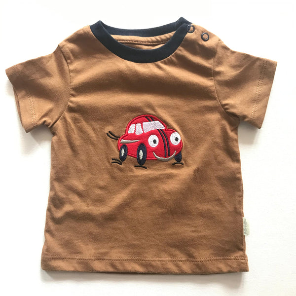 Boys Cotton T-Shirt - Brown with Red Car