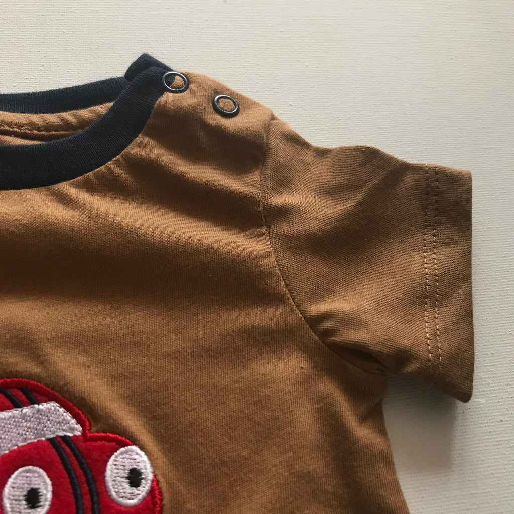 Boys Cotton T-Shirt - Brown with Red Car