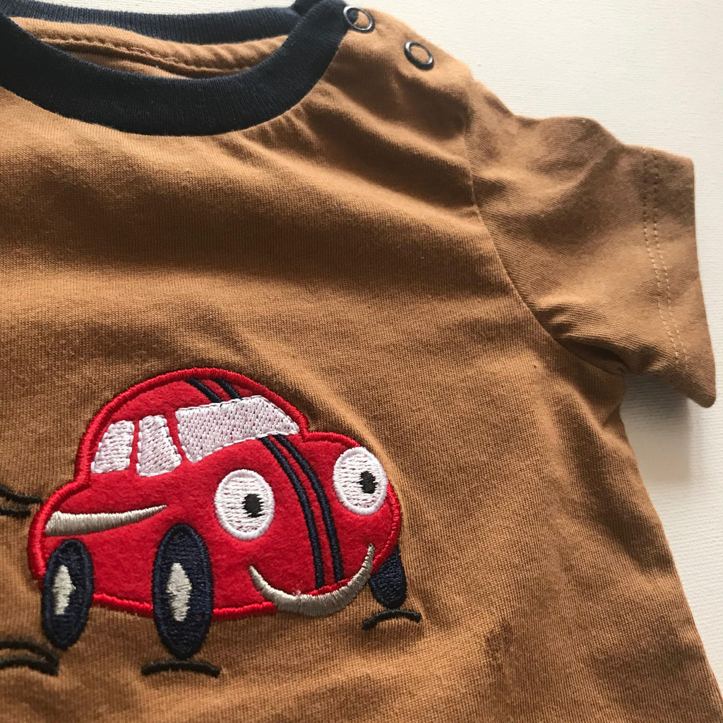Boys Cotton T-Shirt - Brown with Red Car