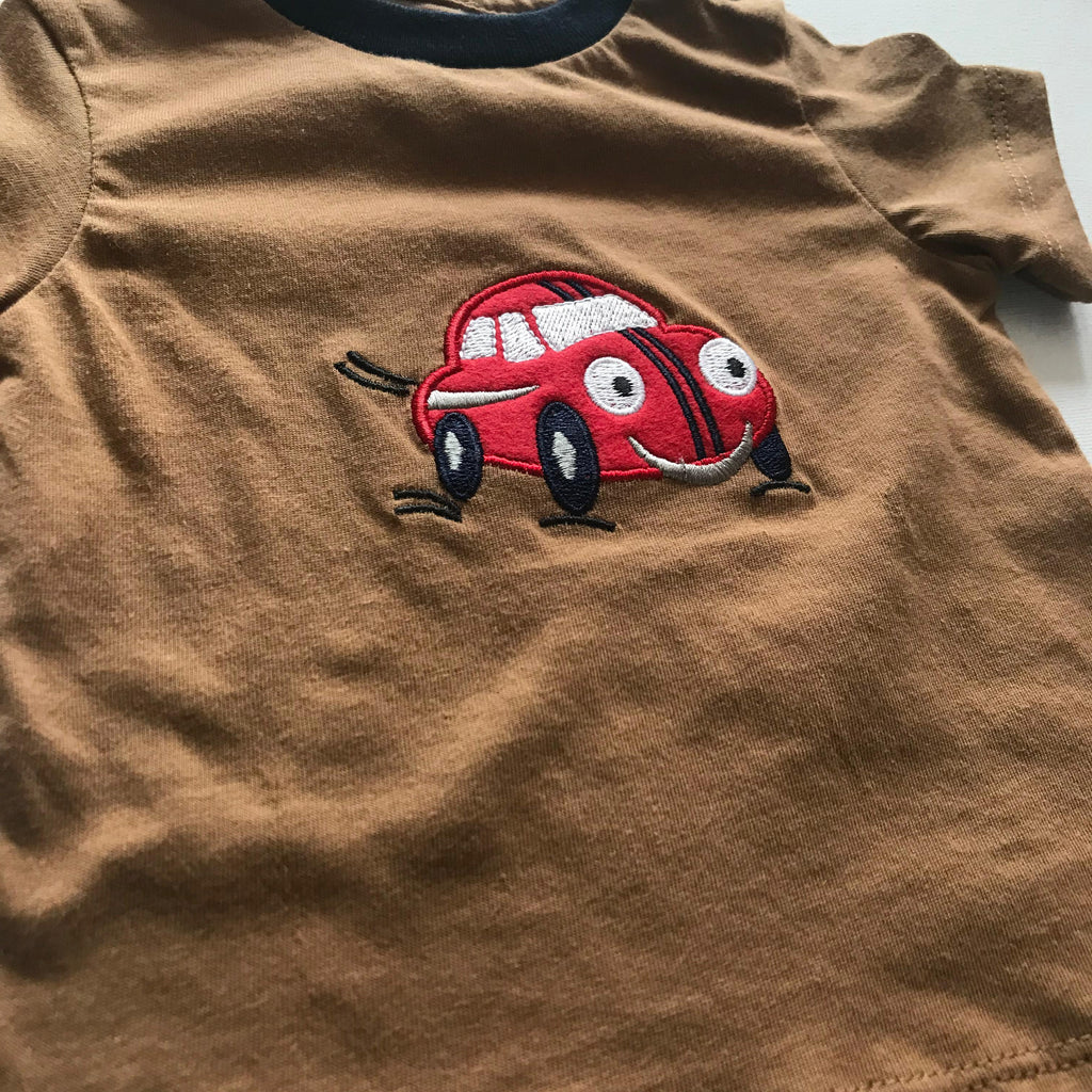 Boys Cotton T-Shirt - Brown with Red Car
