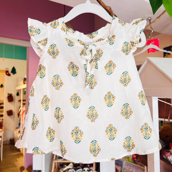 Baby Girl & Kids White Floral Flutter Sleeve Top with Shorts