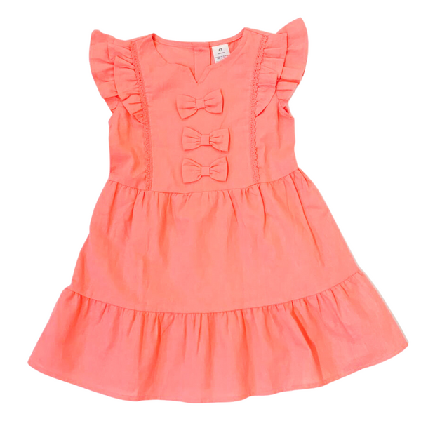 Triple Bow Front Dress - Dark Pink