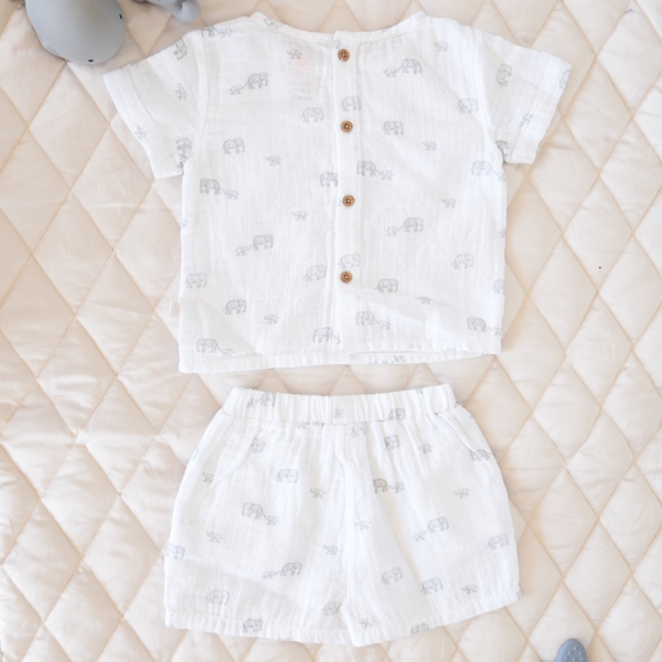 Muslin Top and Shorts Set - Grey Elephant