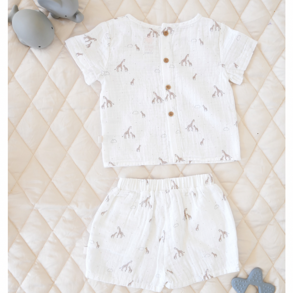 Muslin Top and Shorts Set - Giraffe