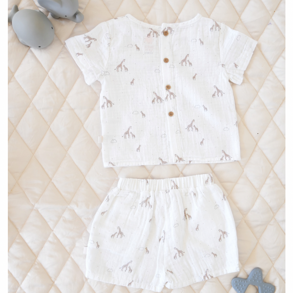 Muslin Top and Shorts Set - Giraffe