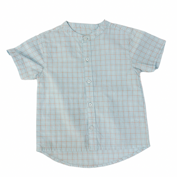 Short Sleeve Mint and Orange Checks Shirt