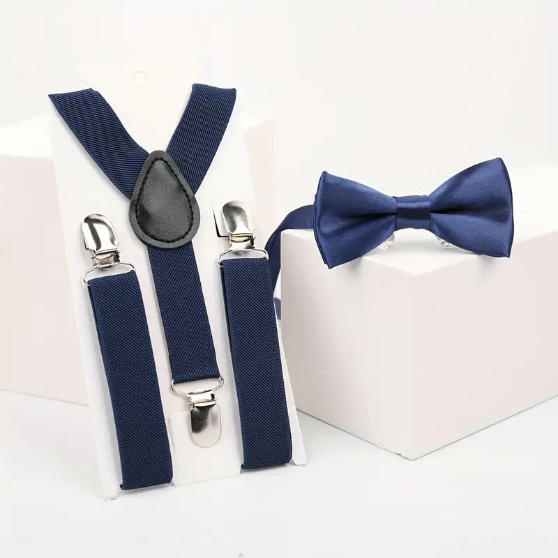 Dress your little one to impress with our Baby Boy Suit Jeans Suspenders in classic navy blue.