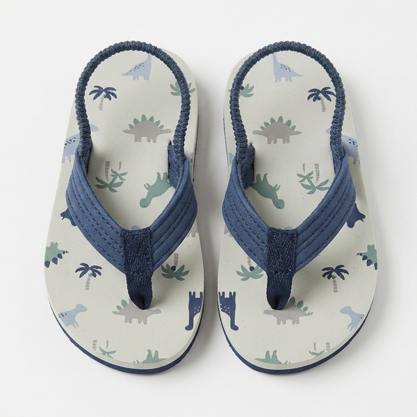 Pair of children's sandals with blue straps on a white background