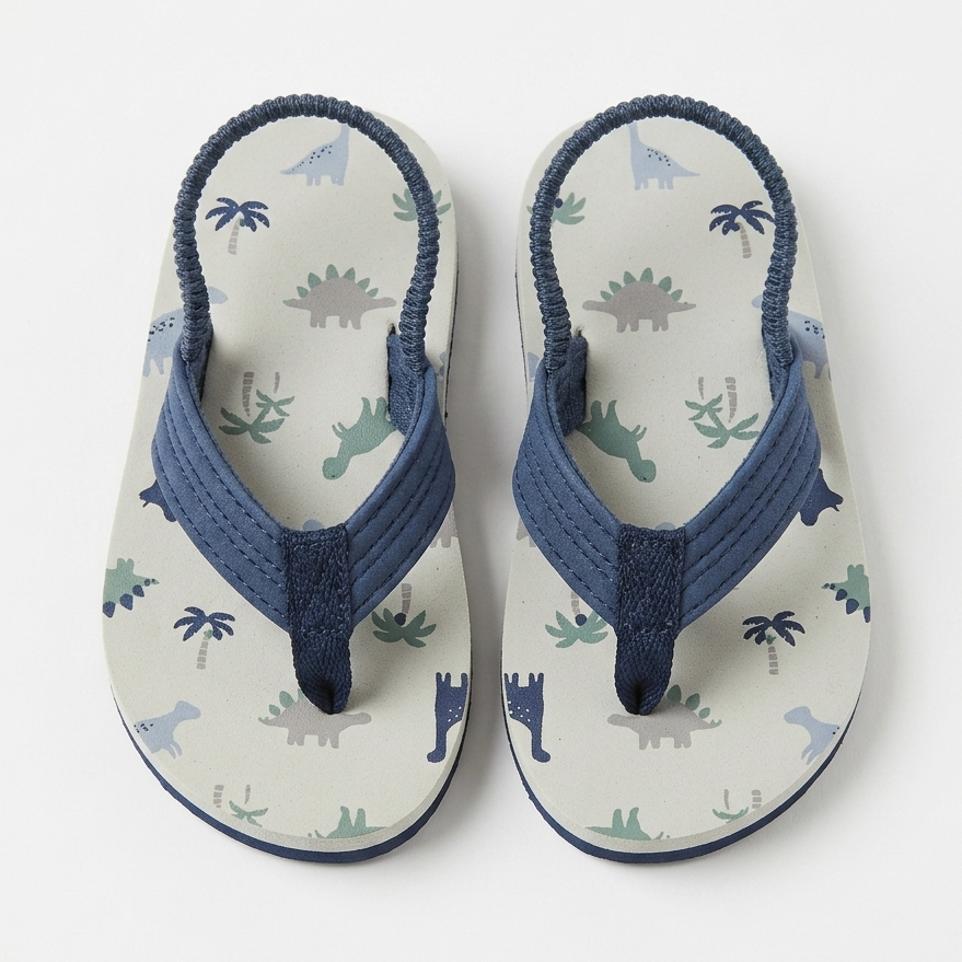 Pair of children's sandals with blue straps on a white background