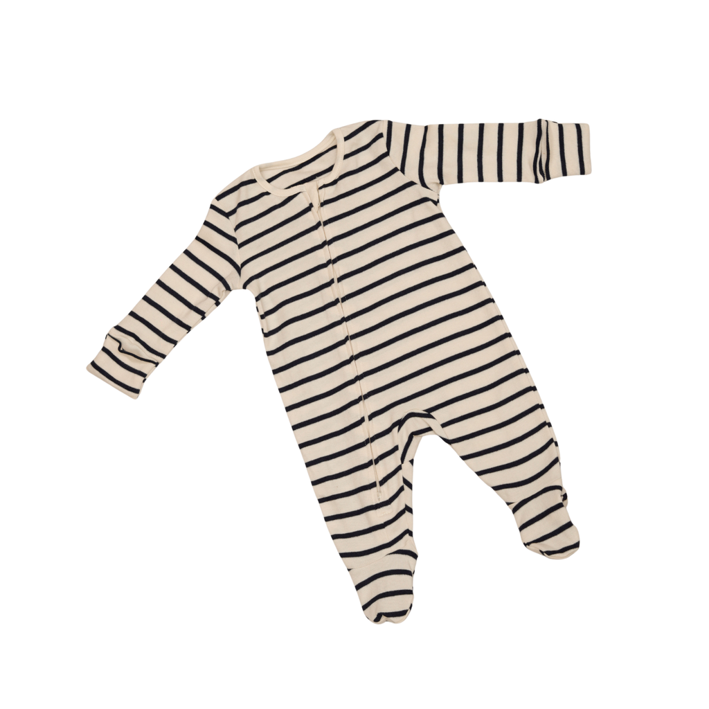 Striped baby onesie on a white background