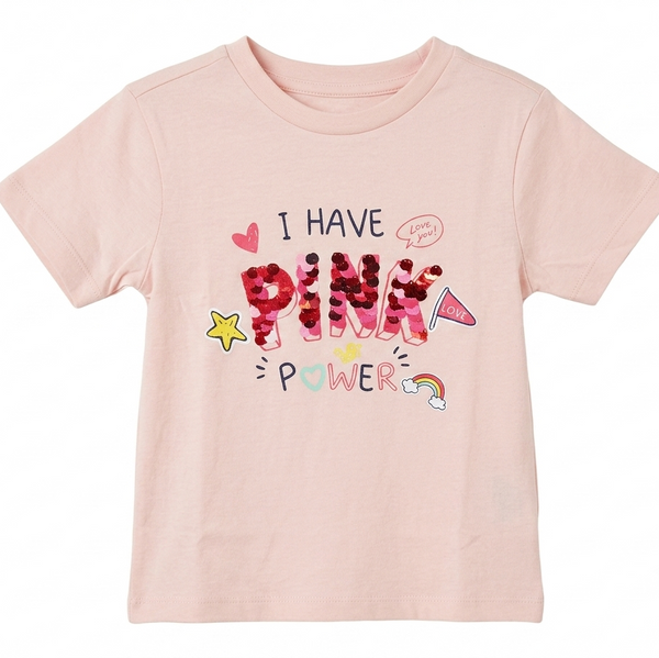 Pink t-shirt with 'I Have Pink Power' text and graphics on a white background