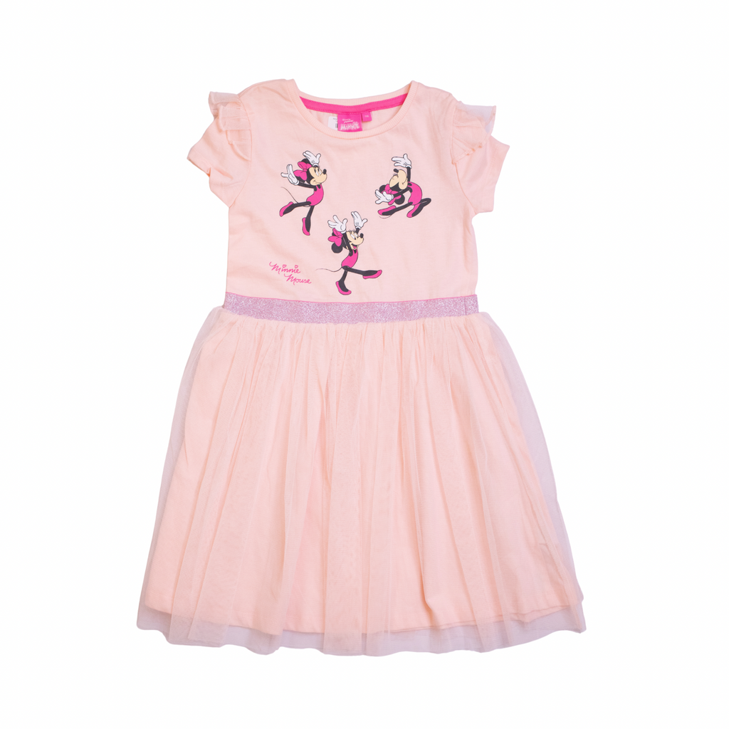 Pink dress with cartoon character design on a white background