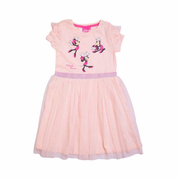 Pink dress with cartoon character design on a white background