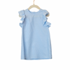 Light blue checkered dress with ruffled sleeves on a white background