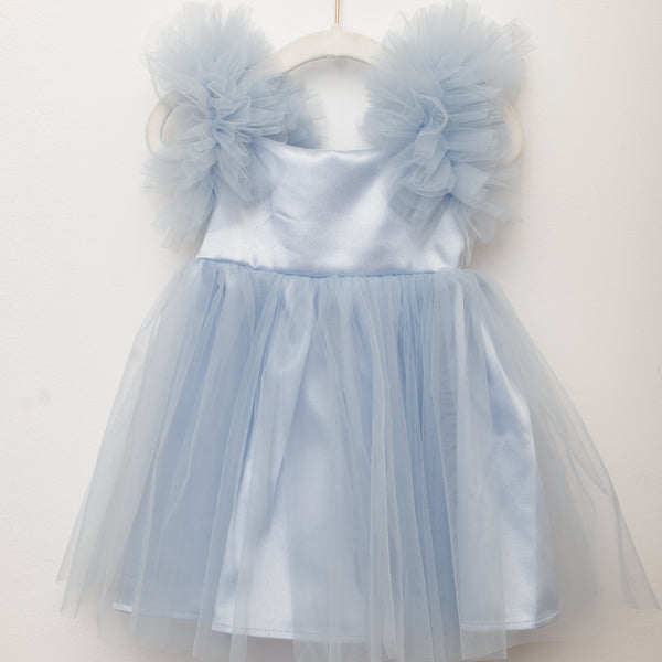 Light blue tulle skirt on a white background