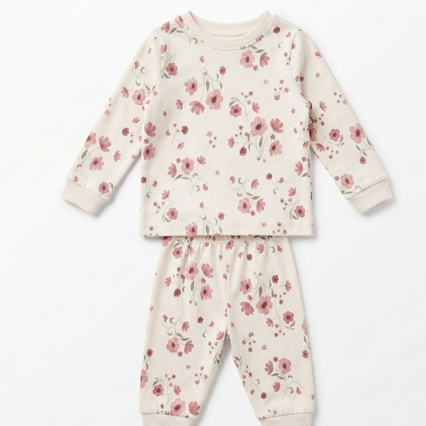 Floral pajama set on a white background