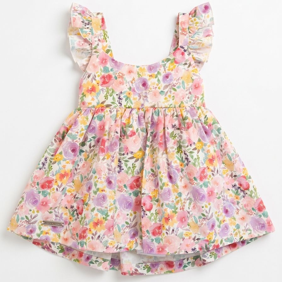 Floral dress with colorful pattern on a white background