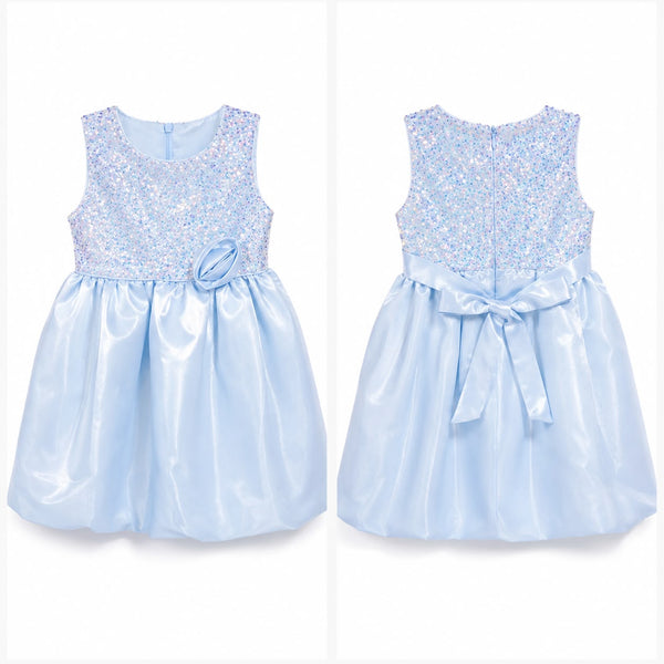 Twirl in style with this enchanting sequined bubble skirt dress designed for little ones.