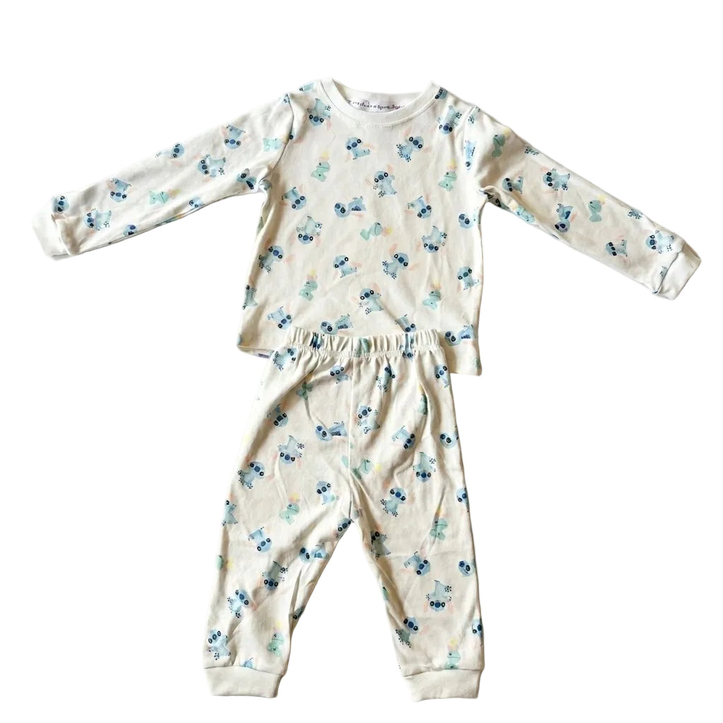 Children's pajama set with floral pattern on a white background
