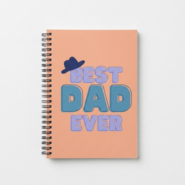 Notebook with 'Best Dad Ever' text on a peach cover against a white background