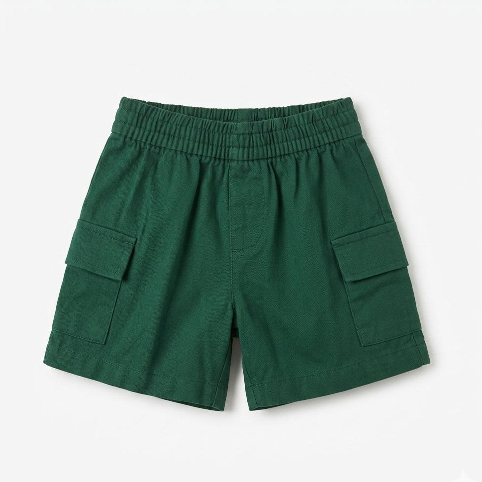 Boys Green shorts with pockets on a white background
