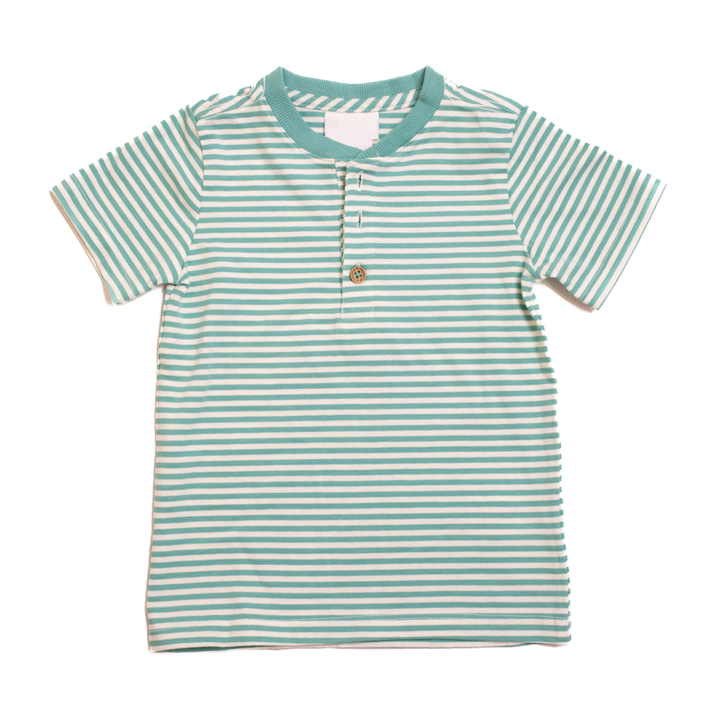 Green and white striped shirt on a white background