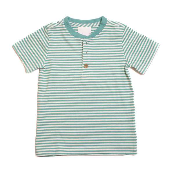 Green and white striped shirt on a white background