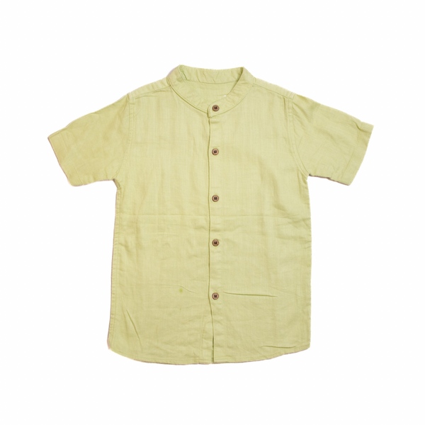 Light green short-sleeve shirt with buttons on a white background
