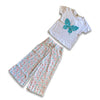 Children's outfit with a t-shirt and pants on a white background