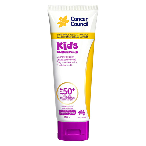 Tube of Cancer Council Kids Sunscreen SPF 50+ on a white background