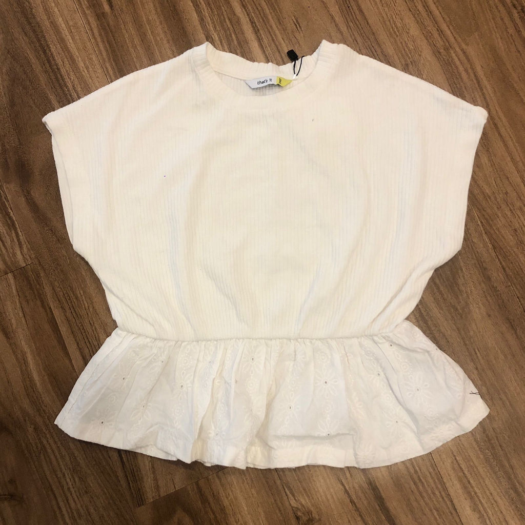 White Short Sleeve Peplum Blouse for Girls – True