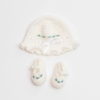 Crochet embroidered cap + booties set in blue 
